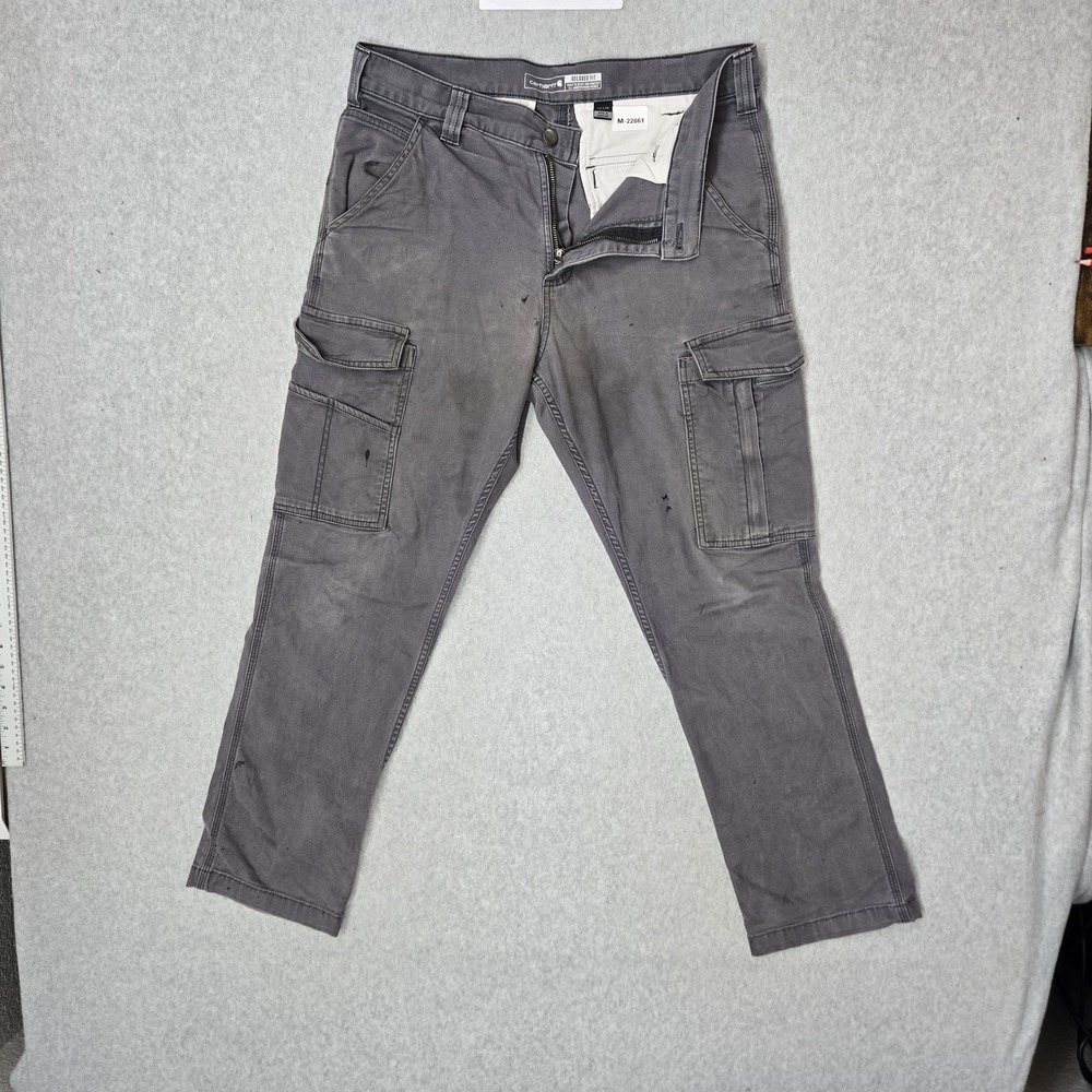 Carhartt Men Pants 33X30 Gray Cargo Canvas BN3574-M Rugged Flex Relaxed Fit READ